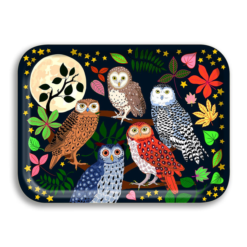 'Night Owls' Small Birchwood Tray