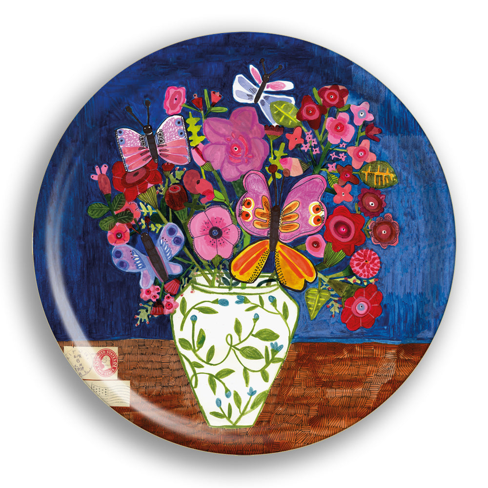 Butterfly Flowers Round Tray