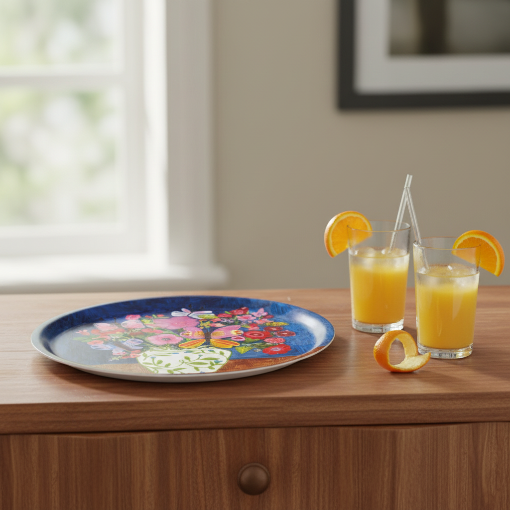 Butterfly Flowers Round Tray