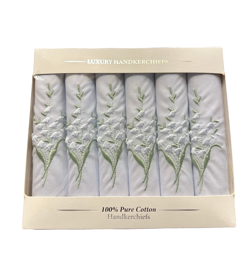 Ladies 'Lily of the Valley' Handkerchiefs (Pack of Six)