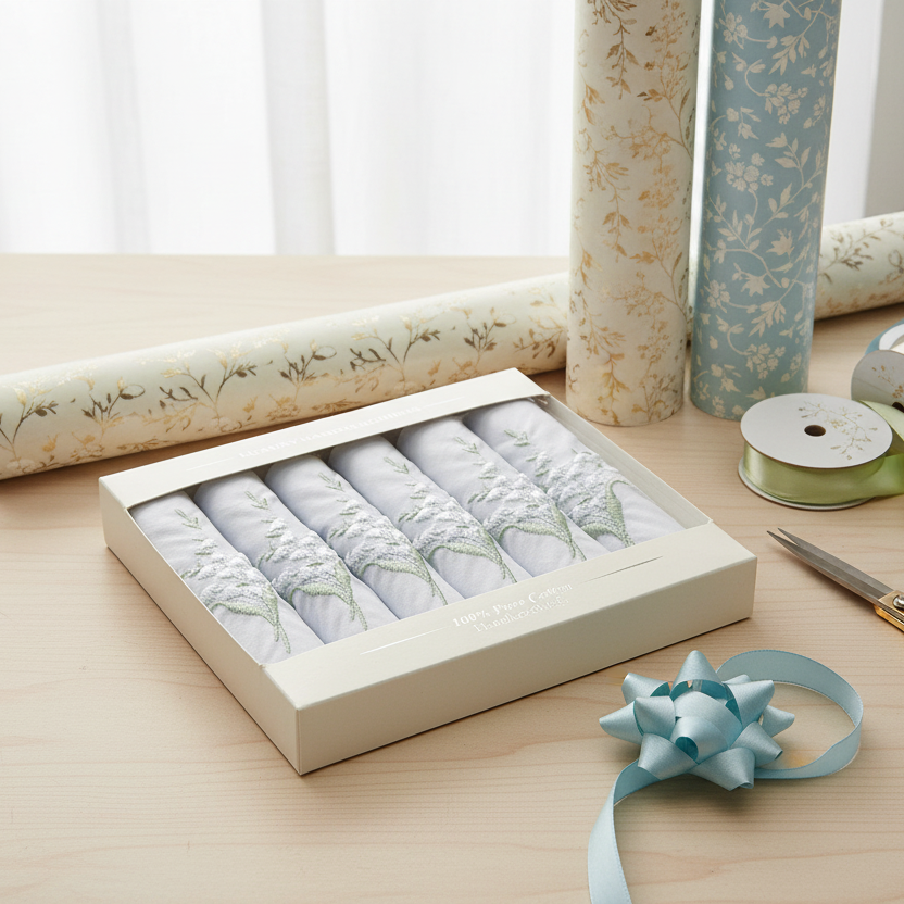 Ladies Cotton Handkerchiefs - Lily of the Valley (Box of 6)