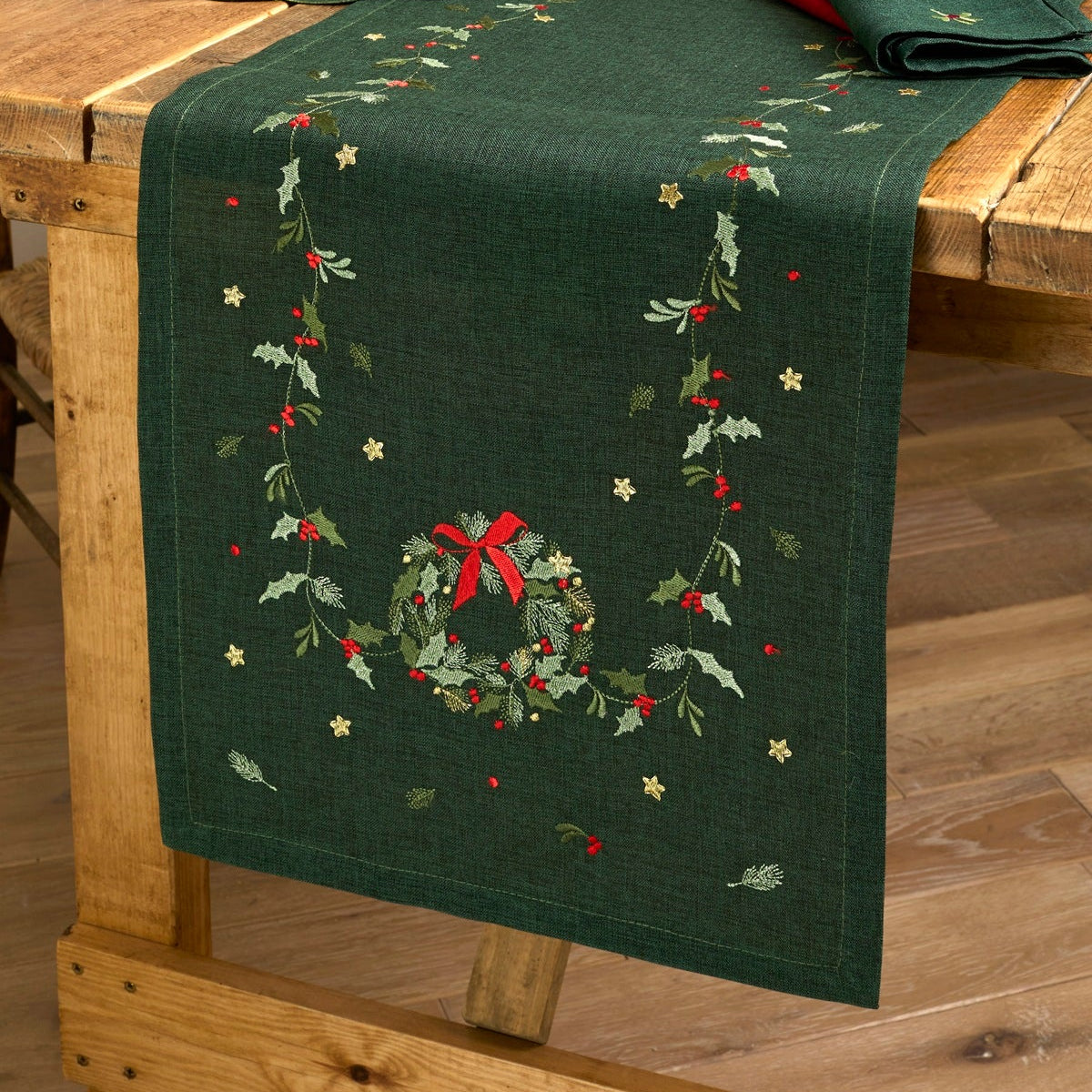 Embroidered Wreath Trail Table Runner