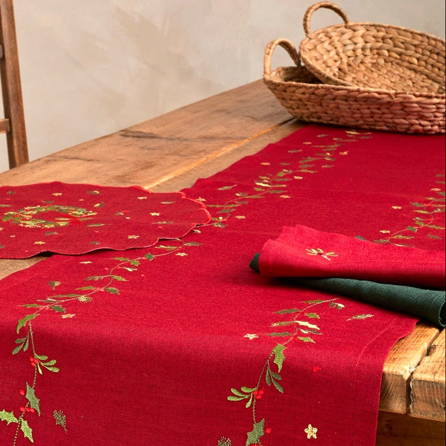 Embroidered Holly Berry Napkins