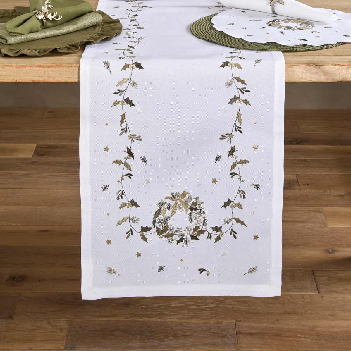 Embroidered Wreath Trail Table Runner