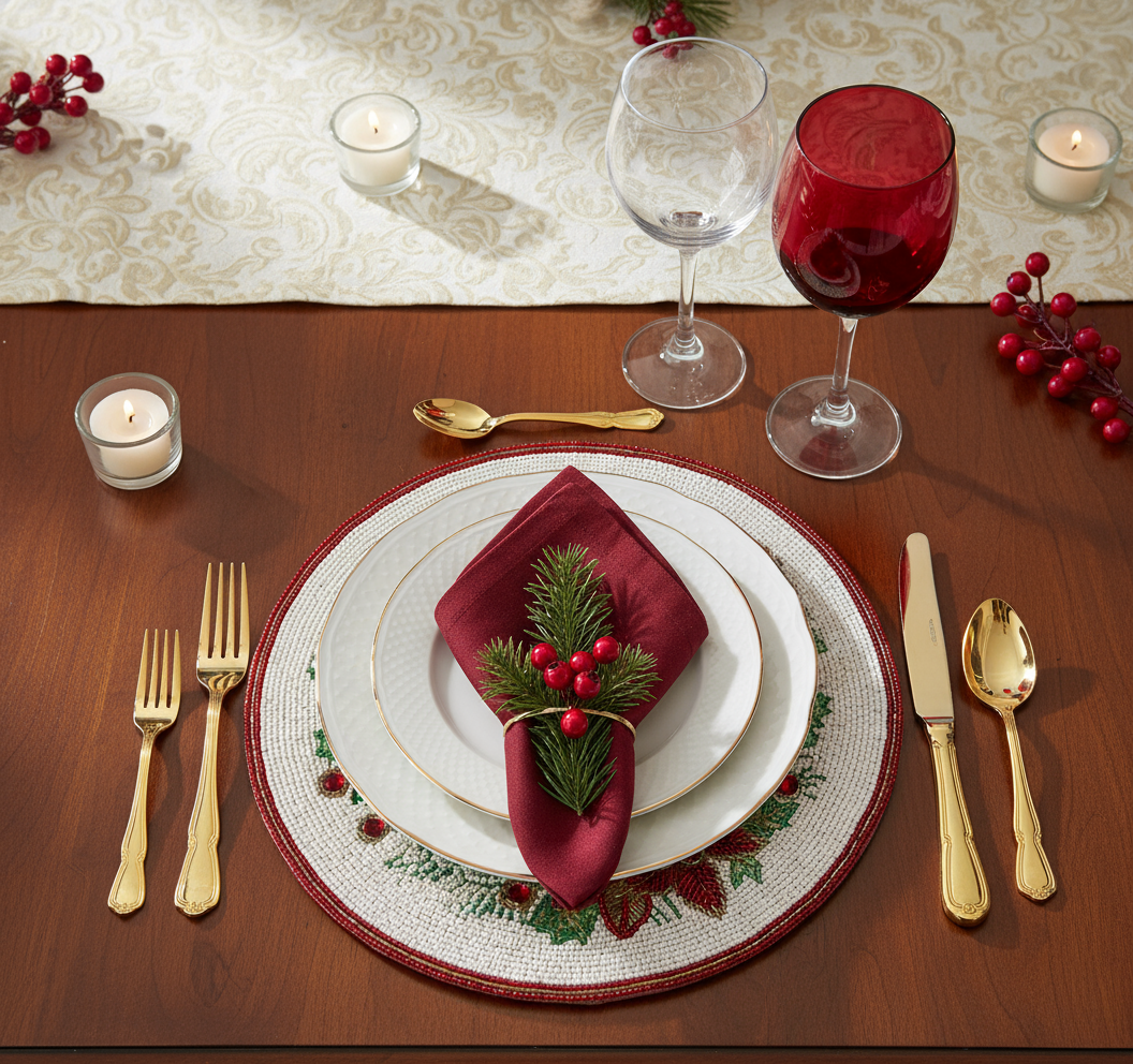 Poinsettia Design Round Table Mat