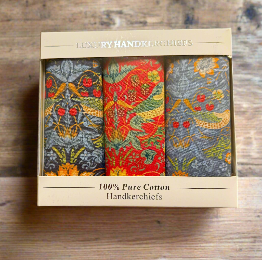 Ladies Cotton Handkerchiefs William Morris Dark Shades (Box of 3)