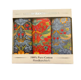 Ladies Cotton Handkerchiefs William Morris Dark Shades (Box of 3)