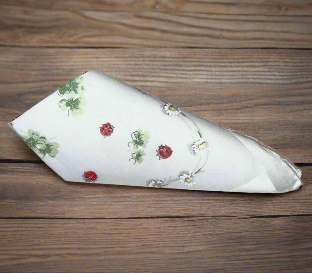 Lehner Ladies Swiss Cotton Handkerchiefs - Clover Design White