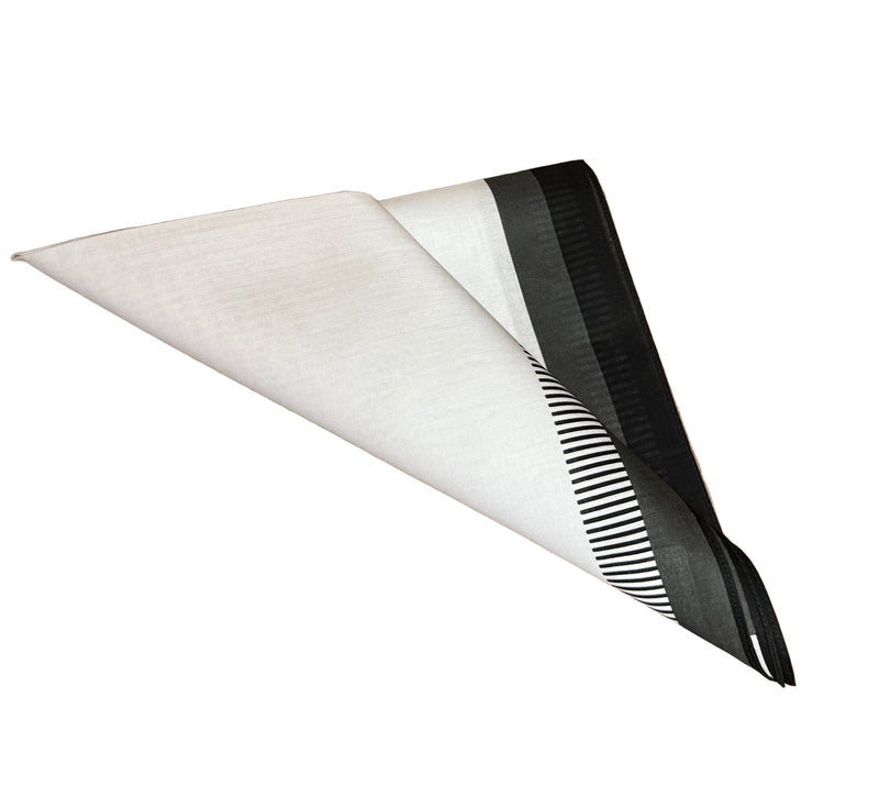 Lehner Mens Swiss Cotton Handkerchief - Black Piano Stripe Border