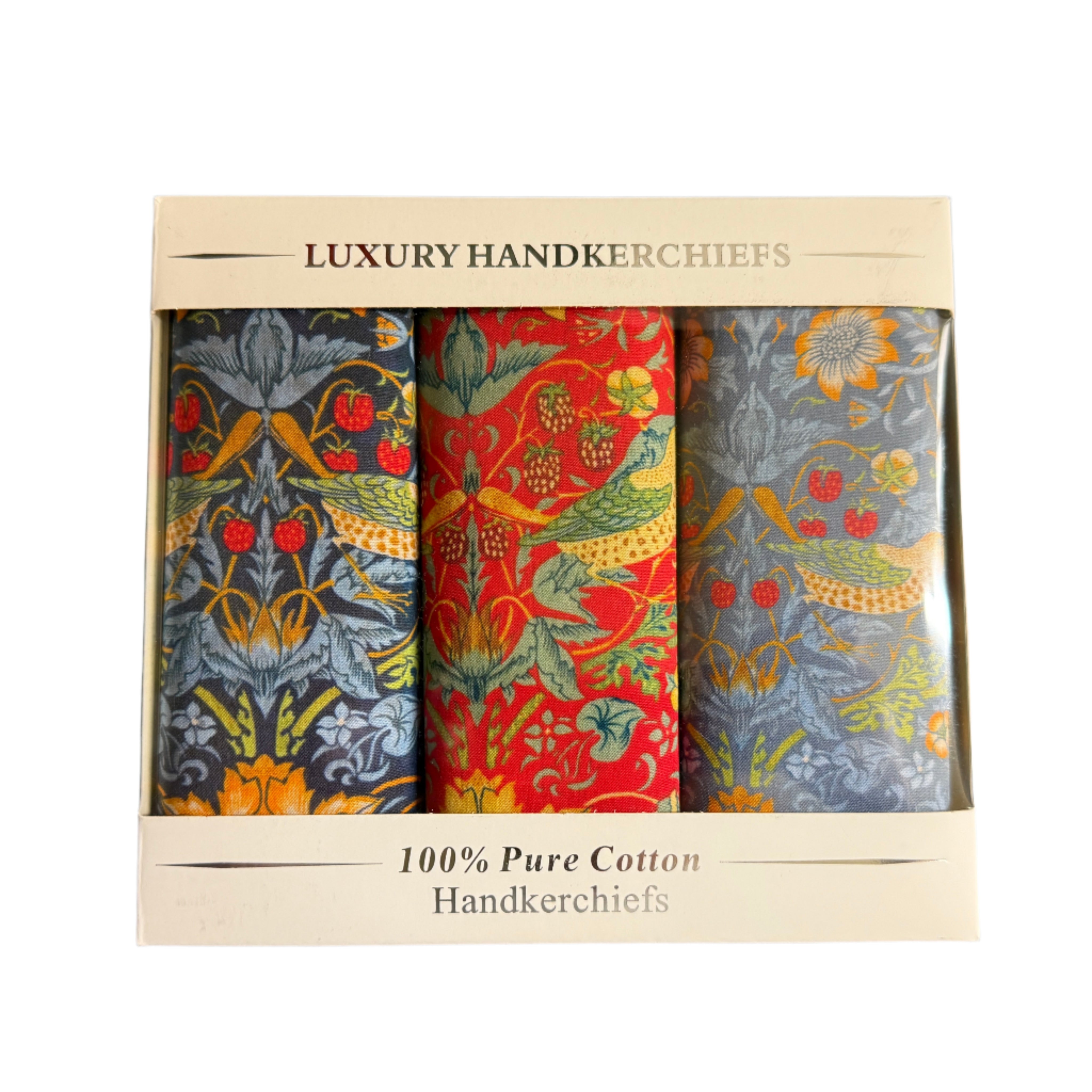 Ladies Cotton Handkerchiefs William Morris Dark Shades (Box of 3)