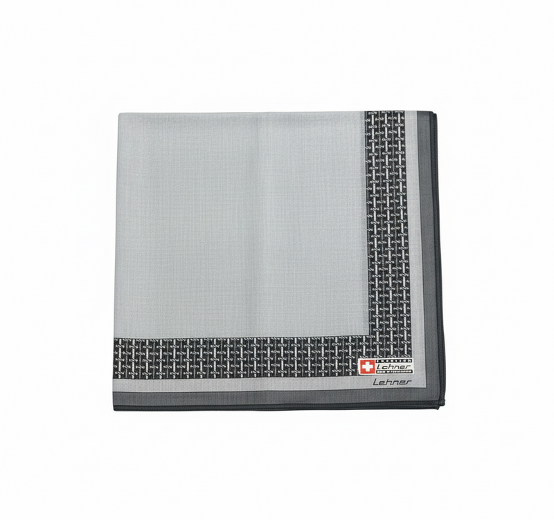 Lehner Men's Swiss Cotton Handkerchief - Grey Lattice Border