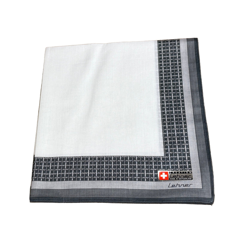 Lehner Men's Swiss Cotton Handkerchief - Grey Lattice Border