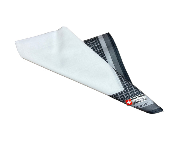 Lehner Men's Swiss Cotton Handkerchief - Grey Lattice Border
