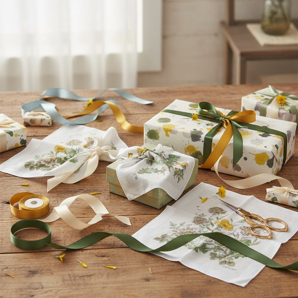 Lehner Swiss Cotton Ladies Handkerchiefs - Assorted Yellow Flower Design