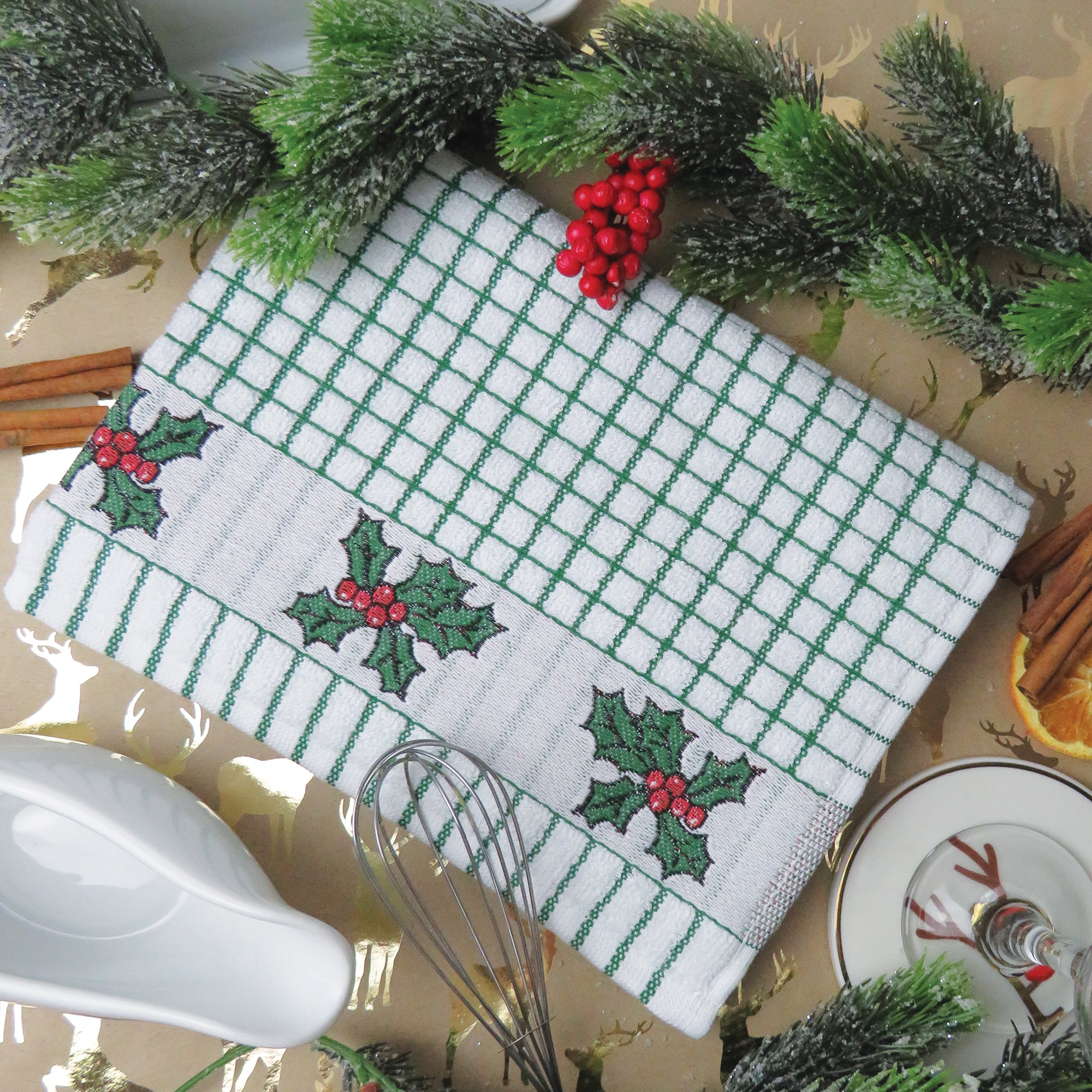 Holly Jacquard Patterned Cotton Terry Tea Towel