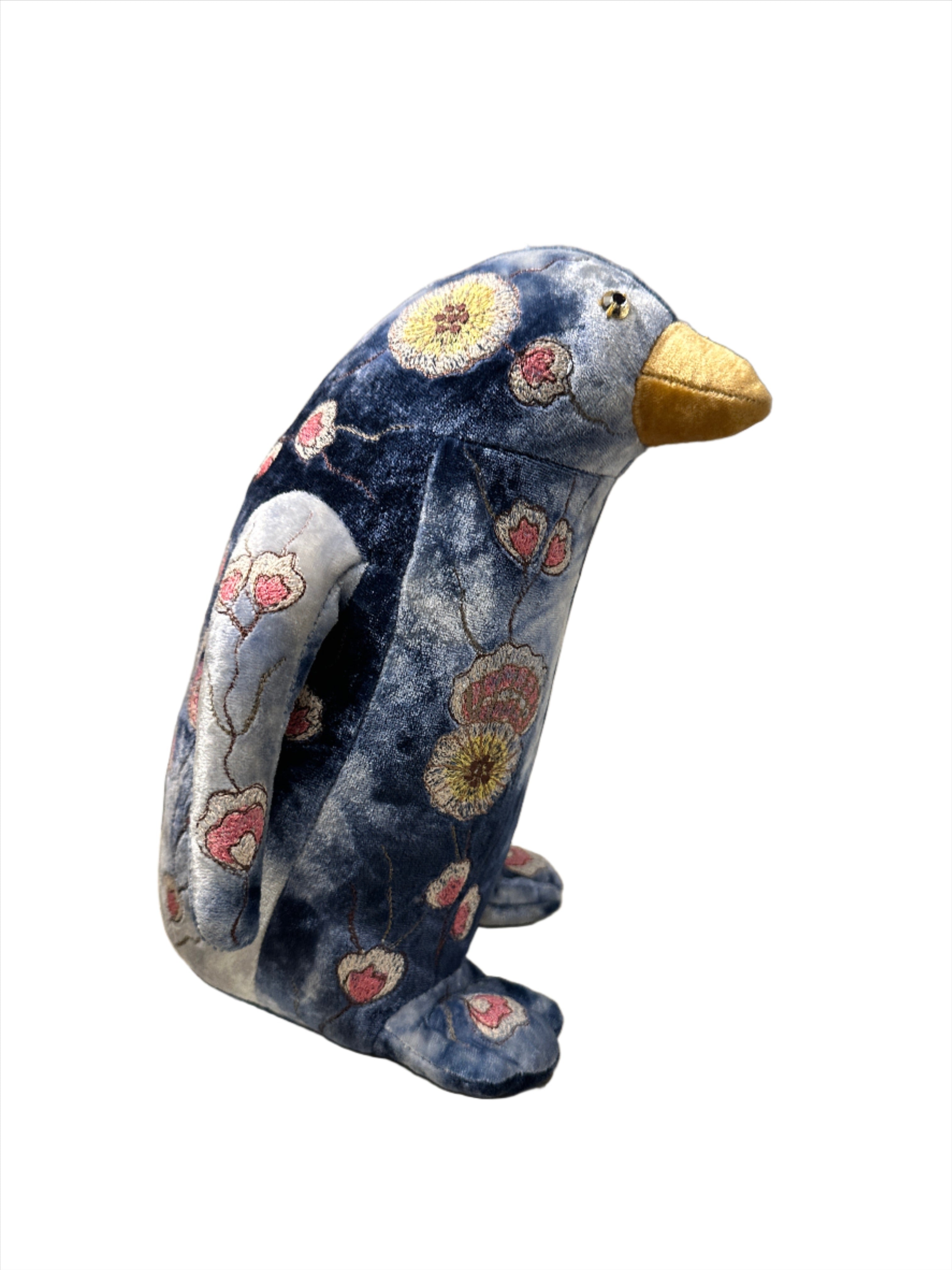 Mimosa Penguin Hand Embroidered Silk Velvet Animal