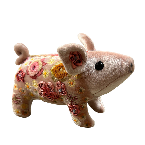 'Beauty Piglet' Hand Embroidered Silk Velvet Animal Decoration