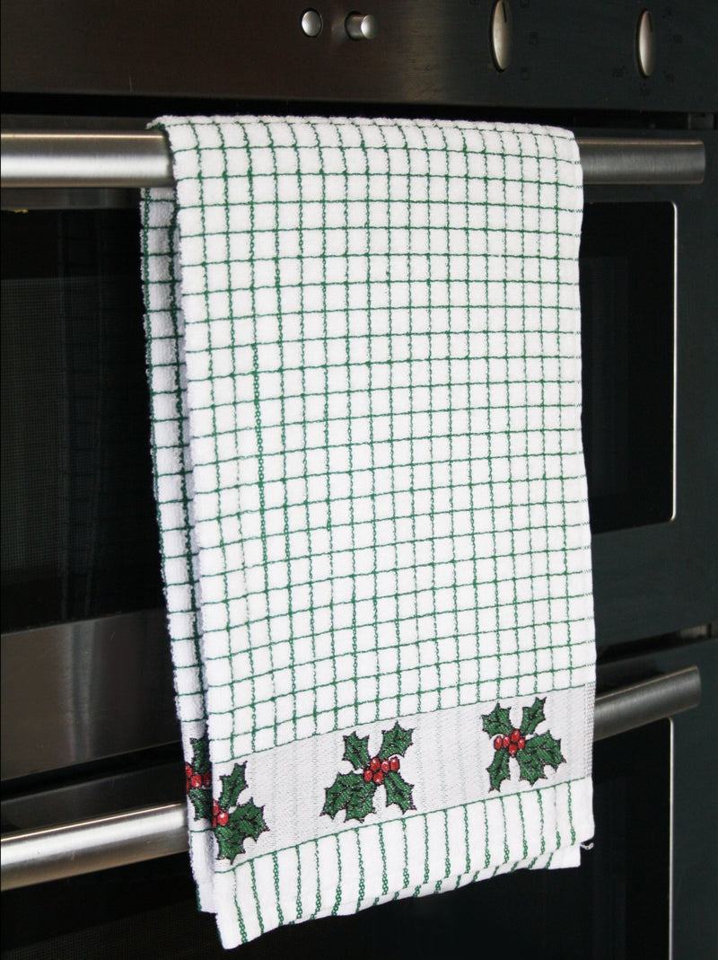 'Holly' Jacquard Patterned Cotton Terry Tea Towel