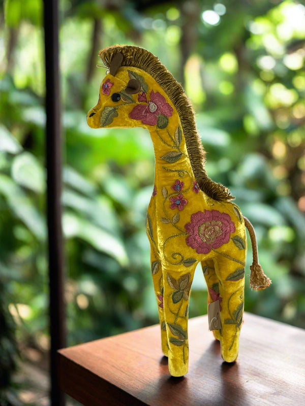 'Bea Giraffe' Hand Embroidered Silk Velvet Animal Decoration