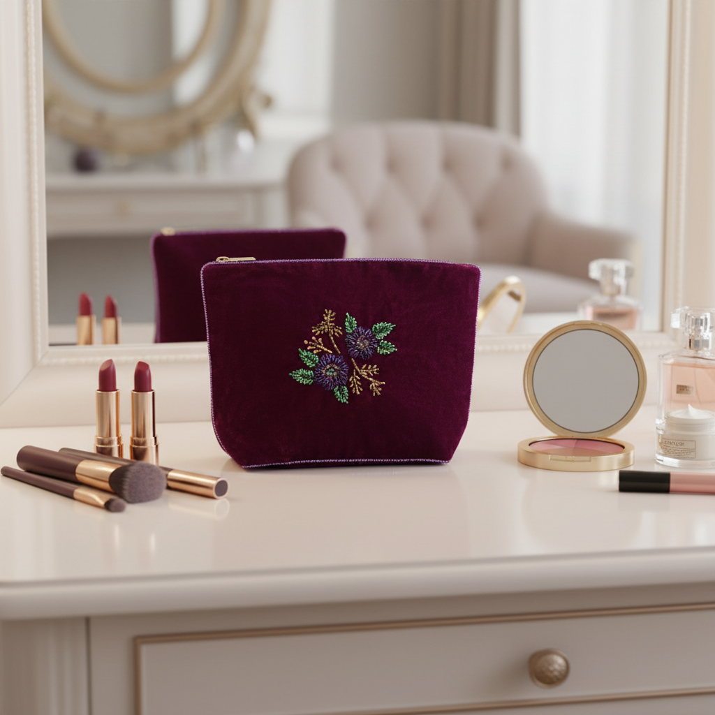 Purple Flower Velvet Pouches