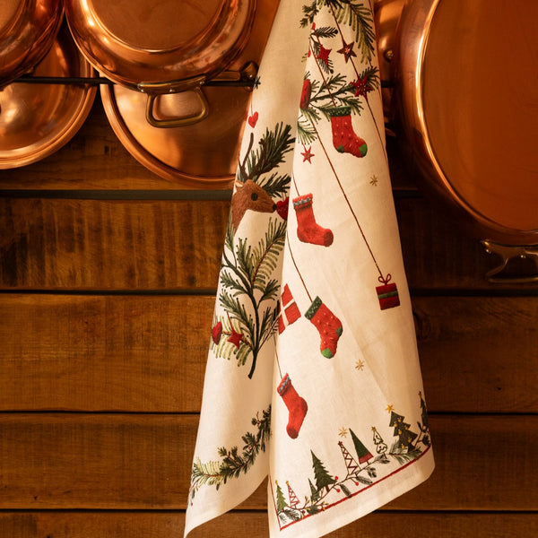 Rudy Christmas Design Linen Tea Towels