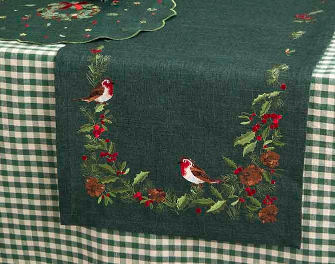 Embroidered Robin Trail Table Runner