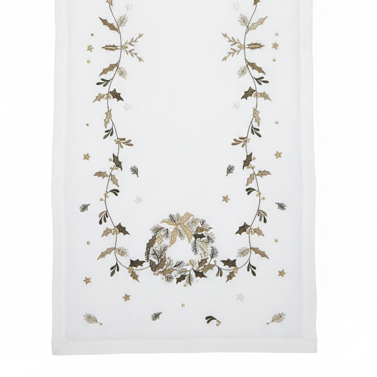 Embroidered Wreath Trail Table Runner