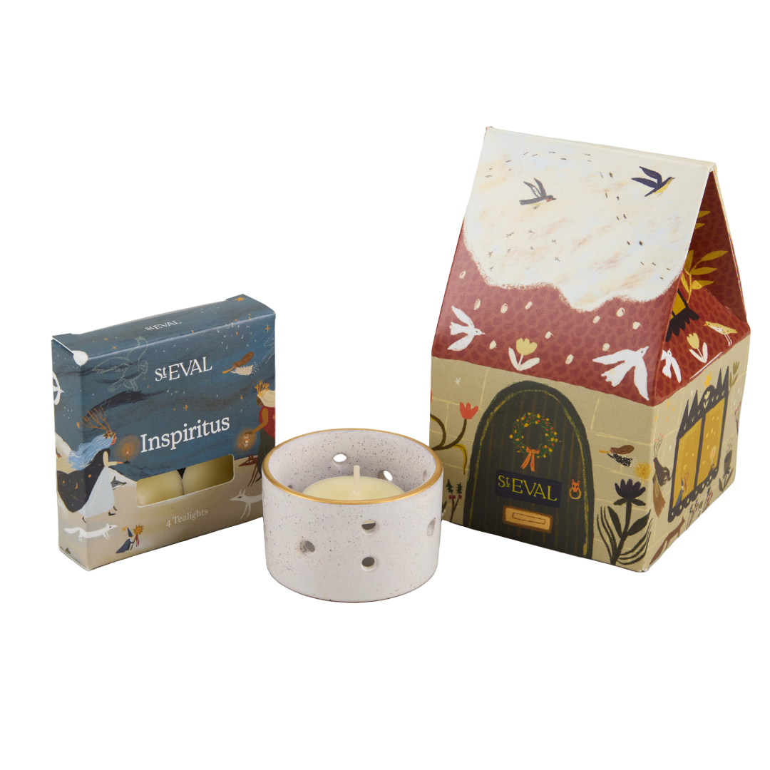Christmas Cottage Tea Lights & Holder Set