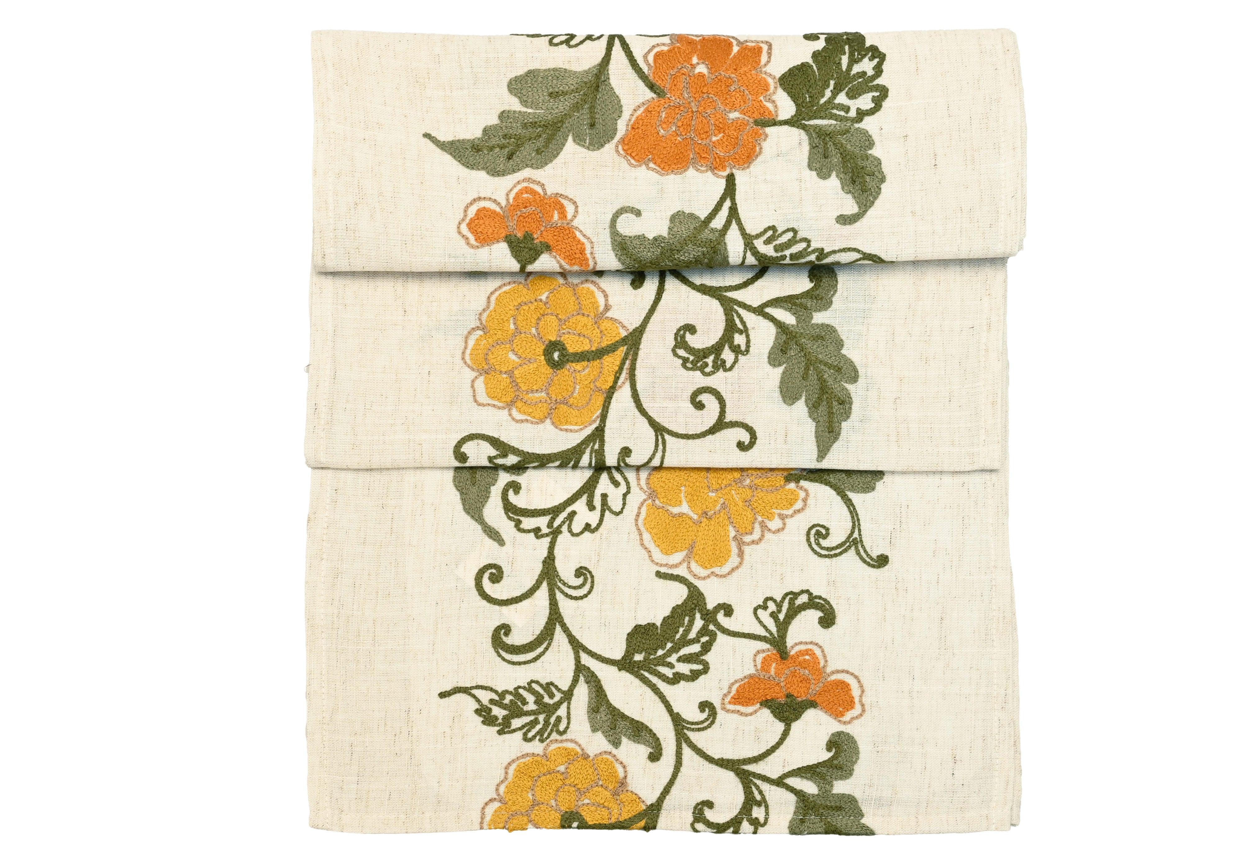 Embroidered Autumn Flower Table Runners