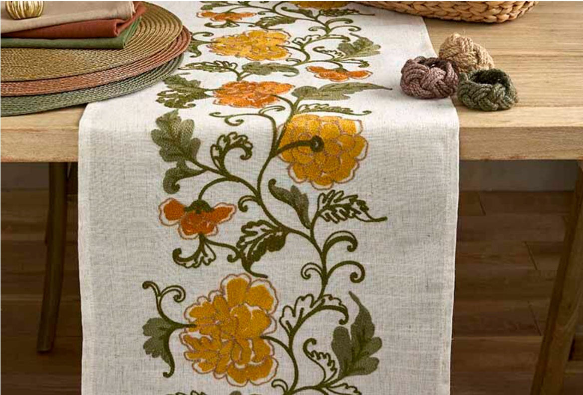 Embroidered Autumn Flower Table Runners