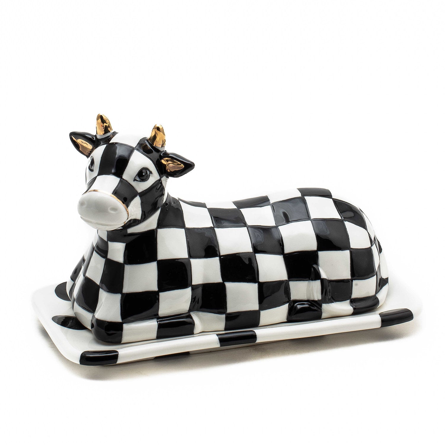 MacKenzie-Childs Courtly Check Cow Creamery Butter Dish