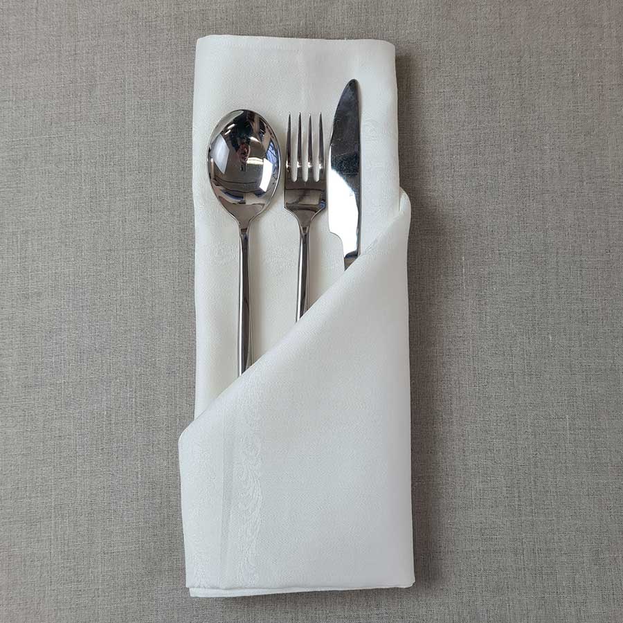 Manteles de lino irlandés con doble damasco y volutas finas