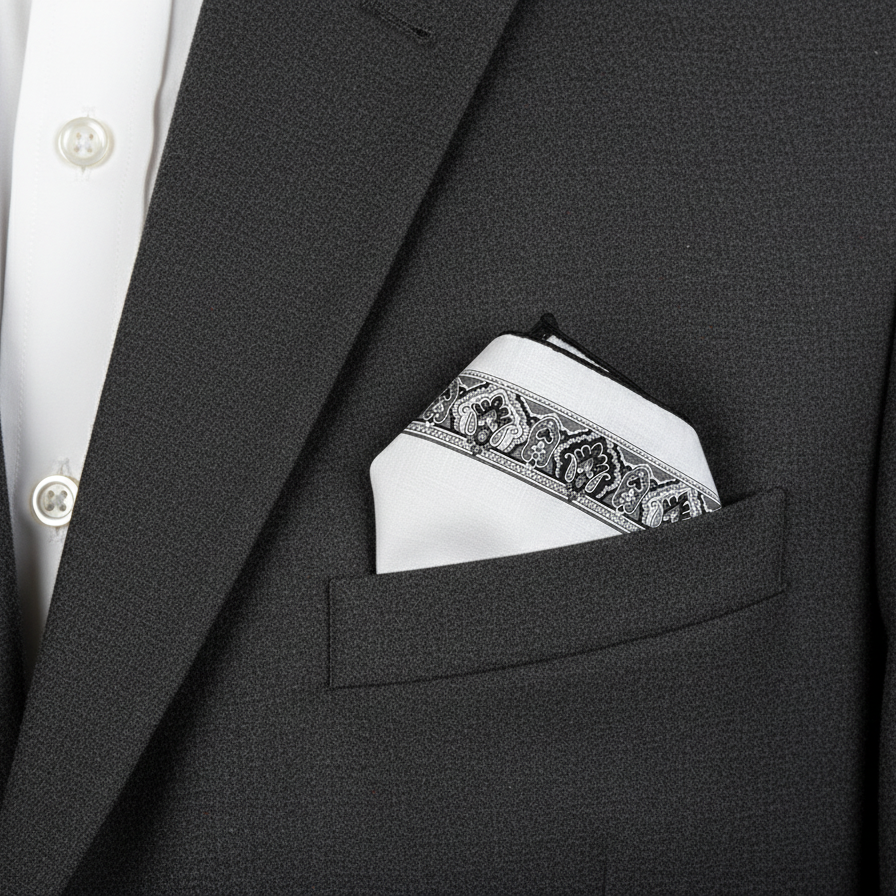 Lehner Men's Swiss Cotton Handkerchiefs - Black Patterned Border