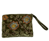 Hand Embroidered Silk Velvet 'Zip Pouch'