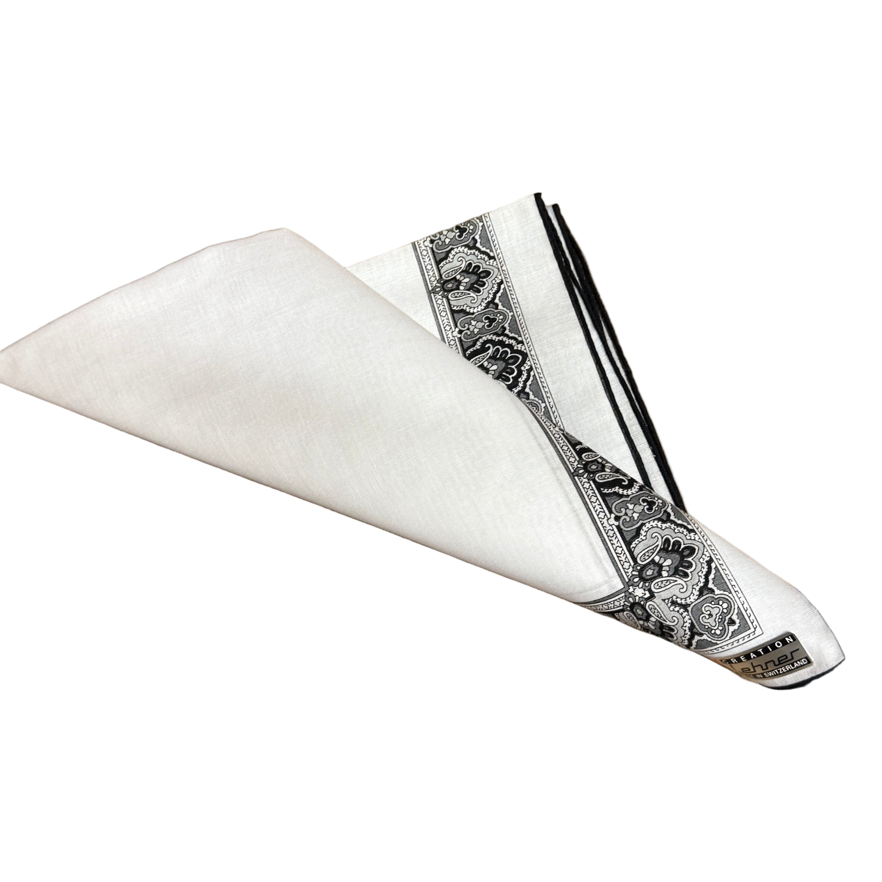 Lehner Men's Swiss Cotton Handkerchiefs - Black Patterned Border