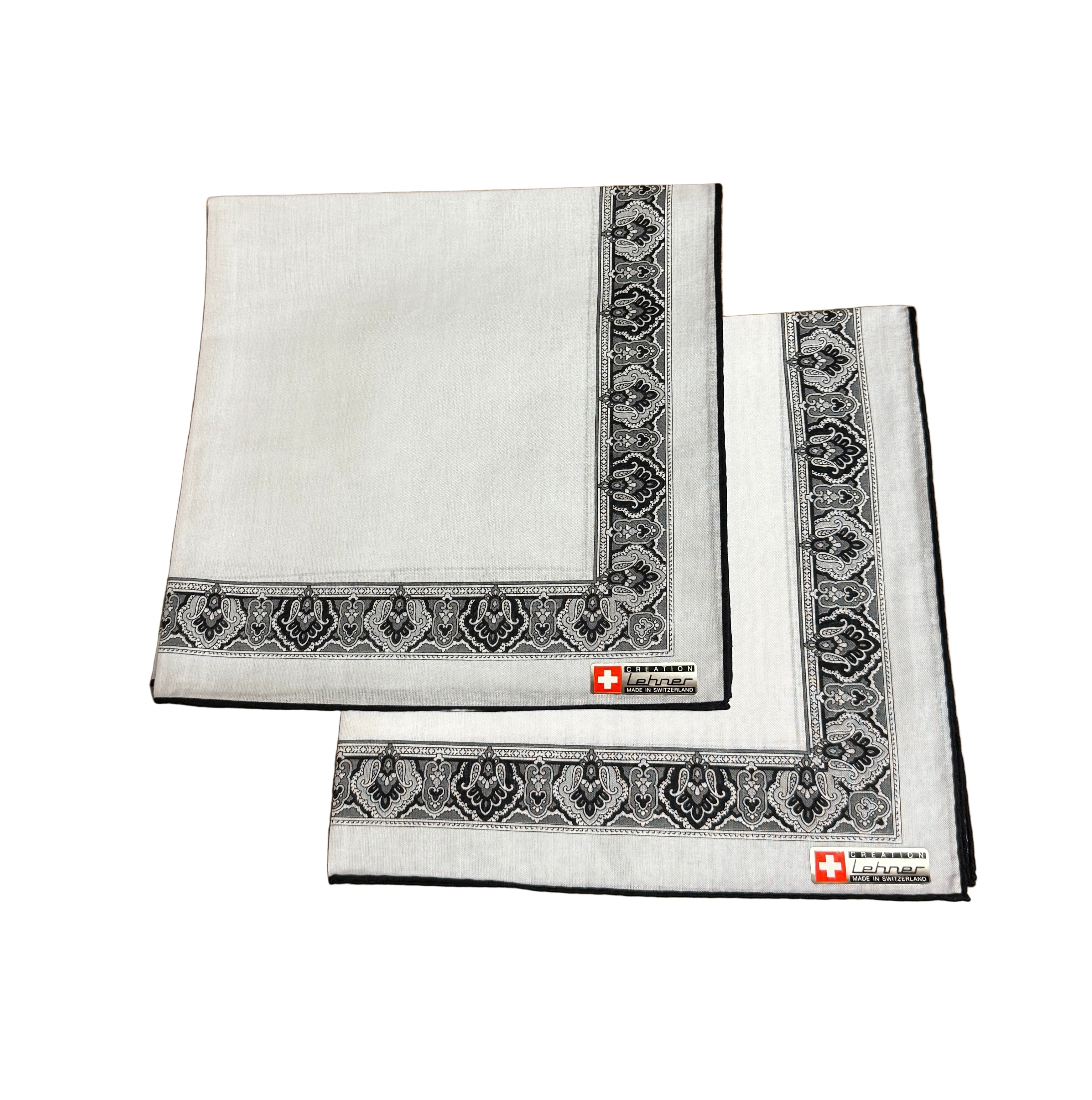 Lehner Men's Swiss Cotton Handkerchiefs - Black Patterned Border