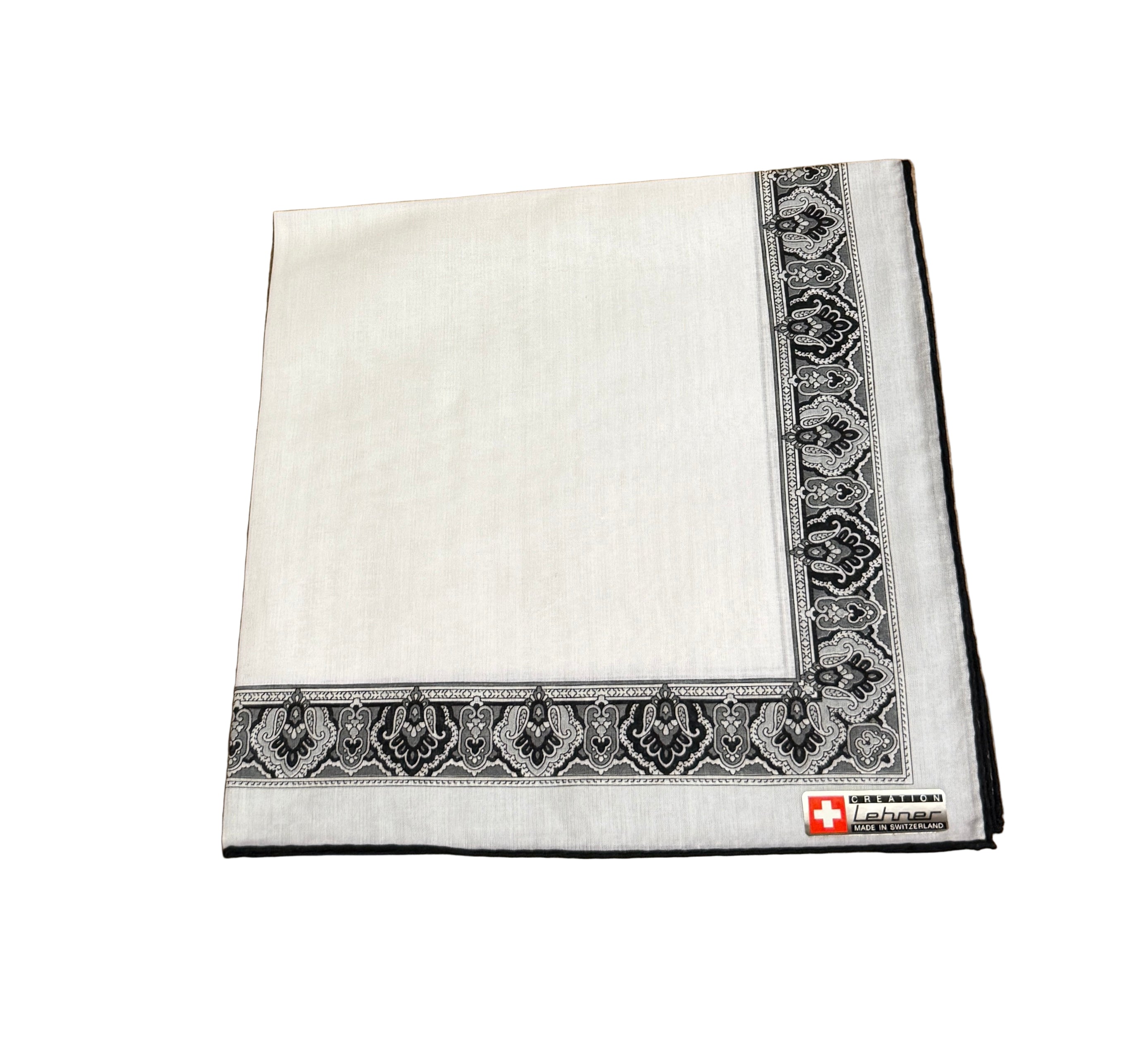 Lehner Men's Swiss Cotton Handkerchiefs - Black Patterned Border