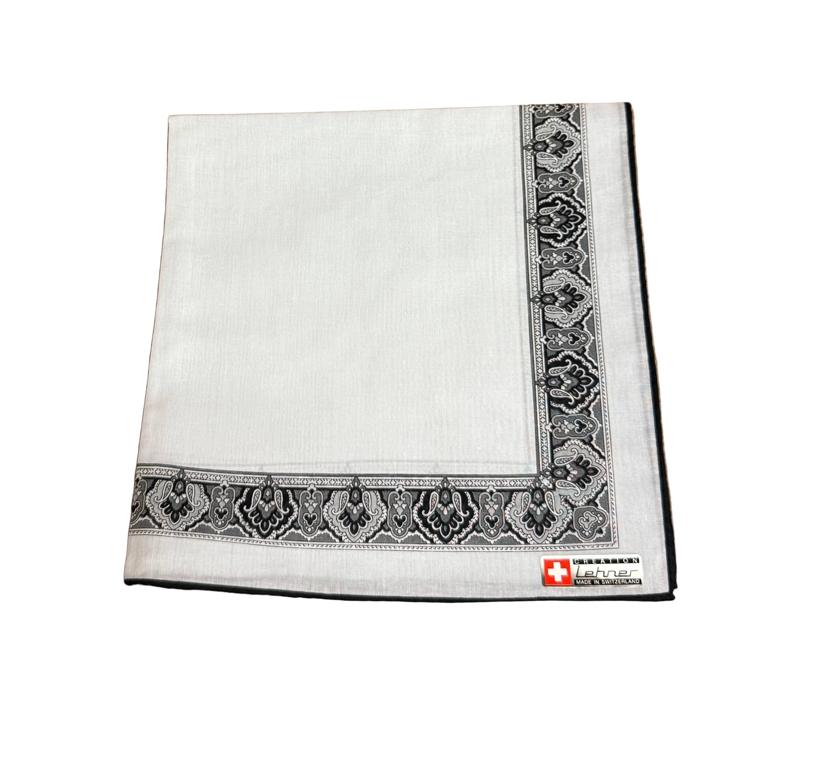 Lehner Men's Swiss Cotton Handkerchiefs - Black Patterned Border
