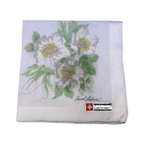 Lehner Ladies Swiss Cotton Hand Rolled Handkerchief - White Flower (Christmas Rose)