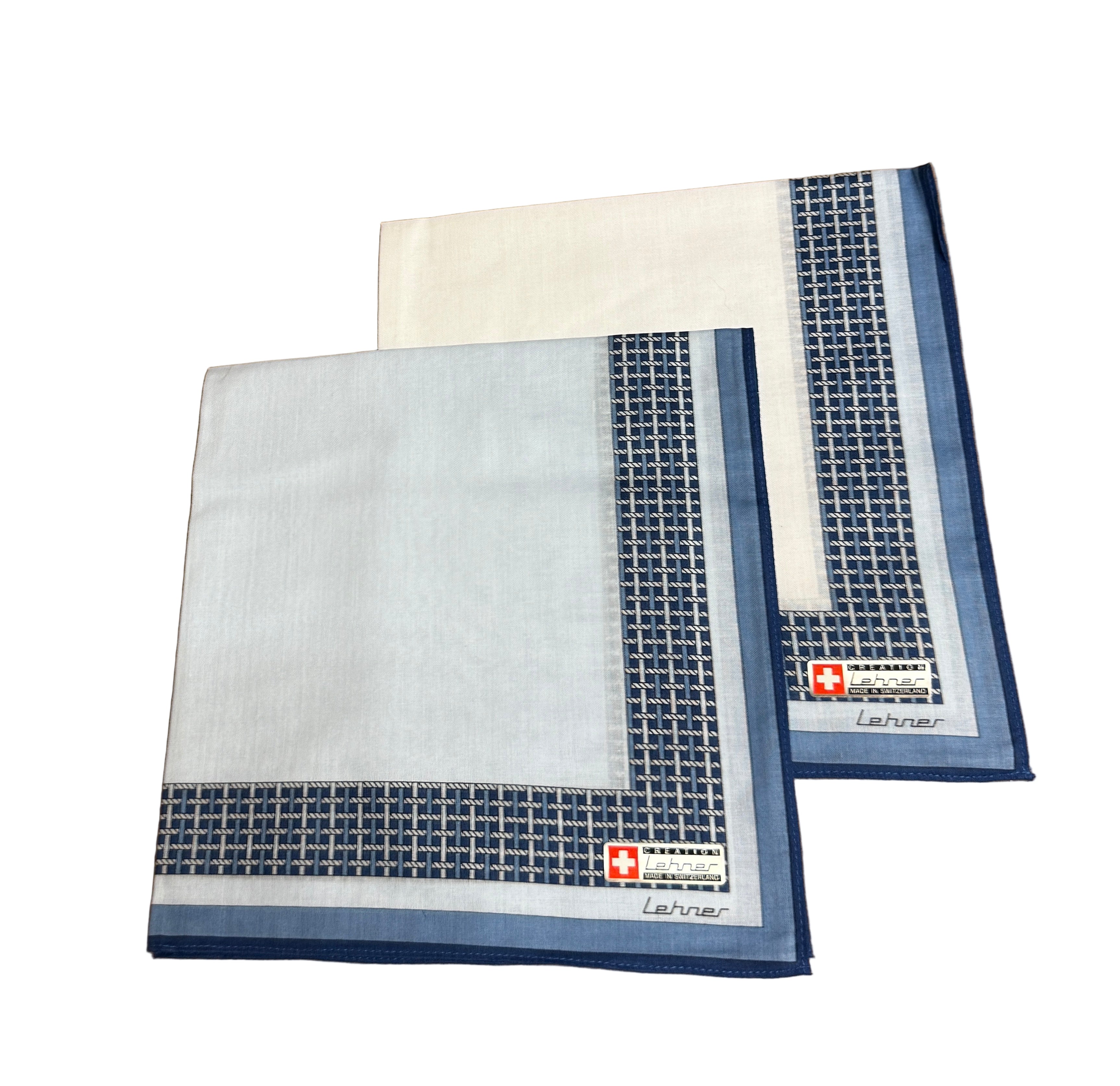 Lehner Men's Swiss Cotton Handkerchiefs - Lattice Border Design