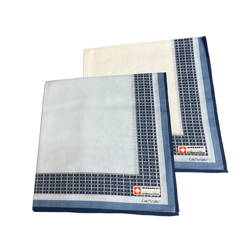 Lehner Men's Swiss Cotton Handkerchiefs - Lattice Border Design