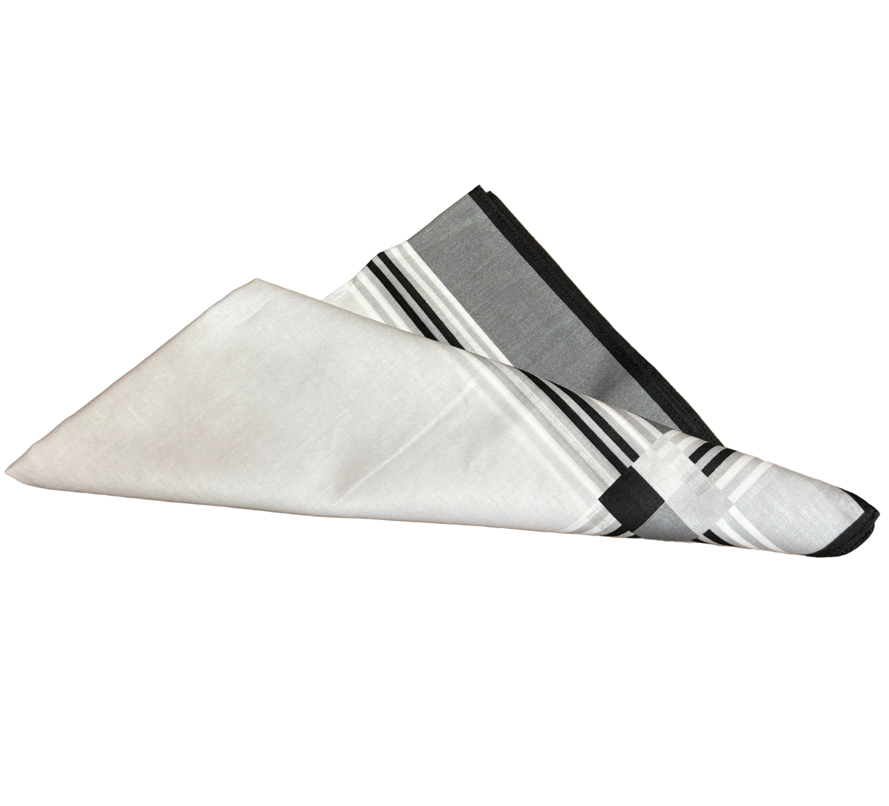 Lehner Men's Swiss Cotton Handkerchiefs - Classic Three stripe Border