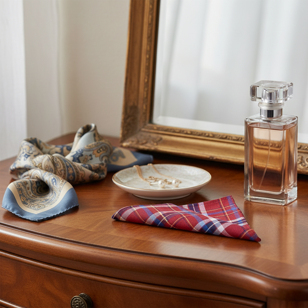 Lehner Ladies Swiss Cotton Handkerchiefs - Red Tartan