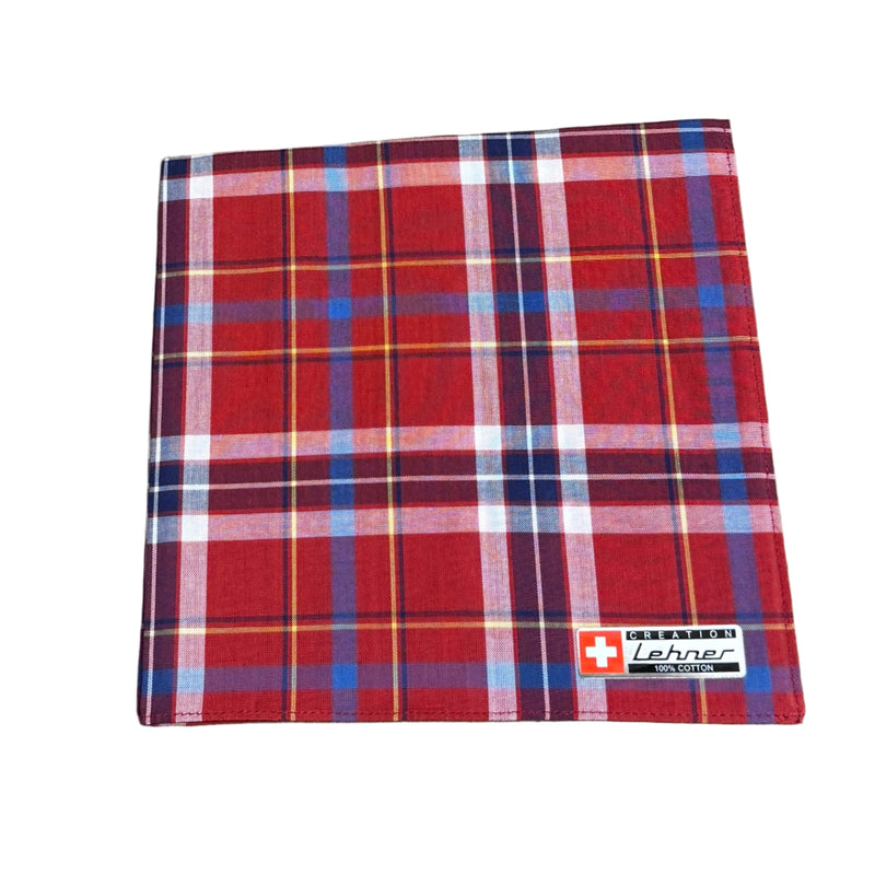 Lehner Ladies Swiss Cotton Handkerchiefs - Red Tartan