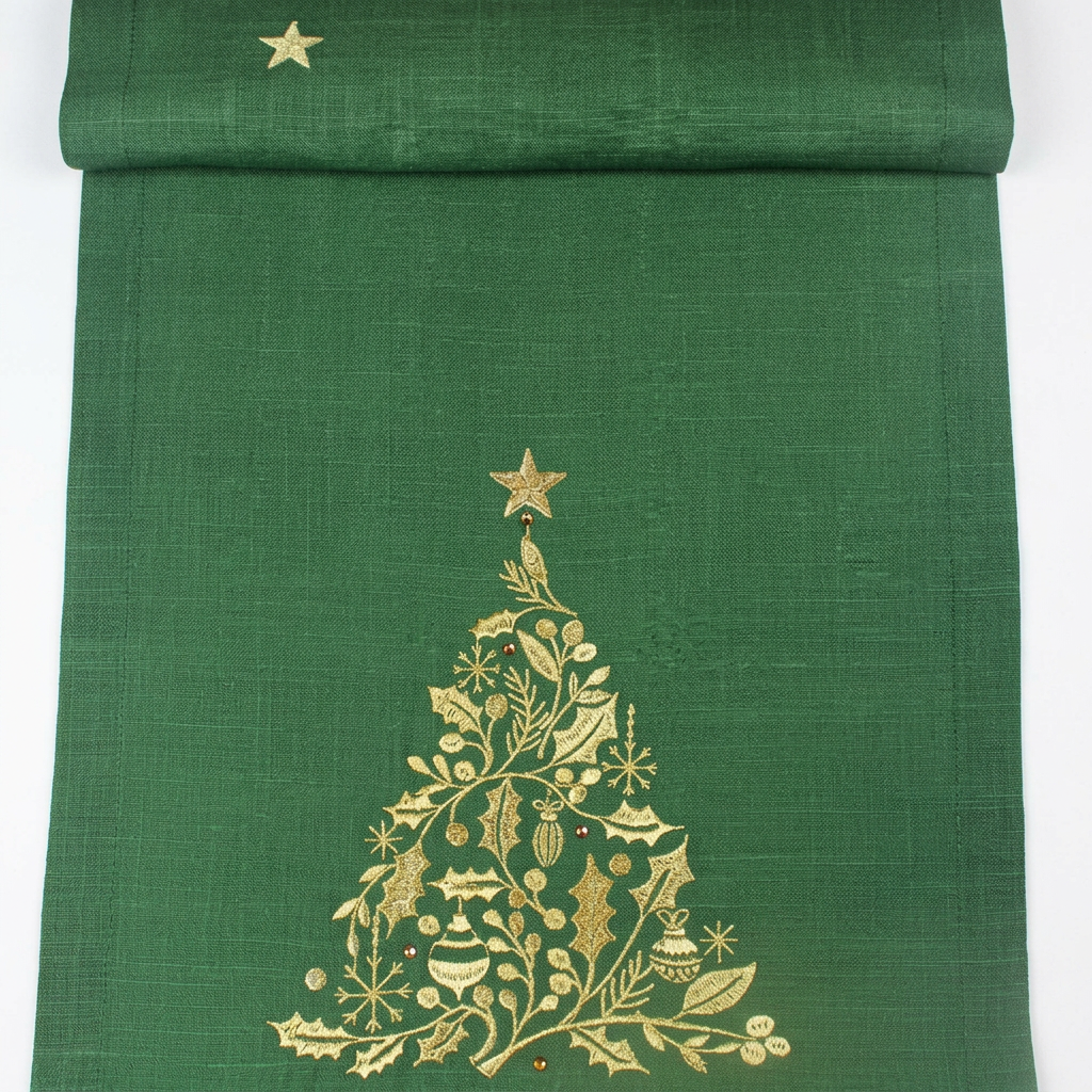 Enchanted Green & Gold Festive Table Runner