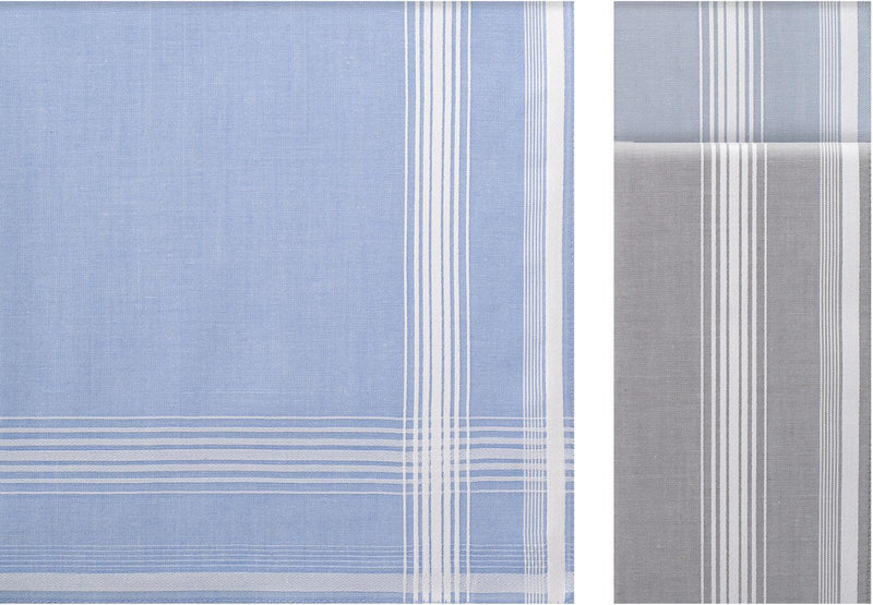 Boxed Set of 6 Grey, Blue & Light Blue with White Border Men's Handkerchiefs