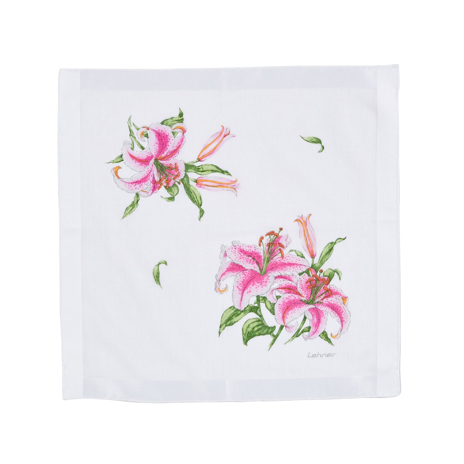 Lehner Ladies Swiss Cotton Handkerchief - Pink Lily