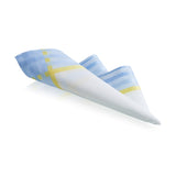 Lehner 'Blue Three Stripe & Yellow Border' Ladies Swiss Cotton  Handkerchief