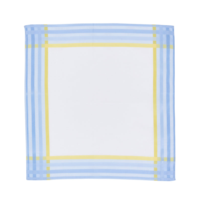Lehner 'Blue Three Stripe & Yellow Border' Ladies Swiss Cotton  Handkerchief