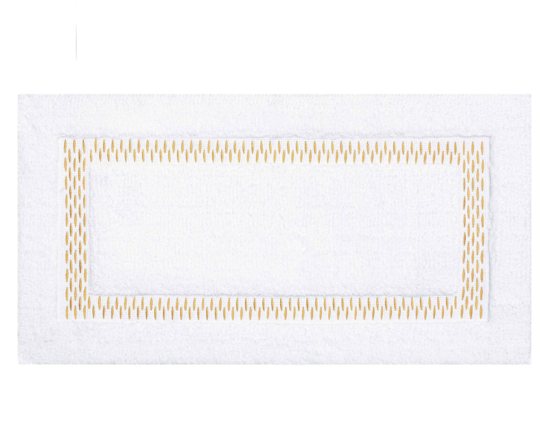 'Alhambra' Egyptian Cotton Bath Mat (60x100cm) - White mat with gold dash effect border